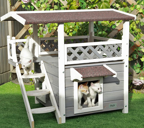 Petsfit Outdoor Cat House with Escape Door and Stairs